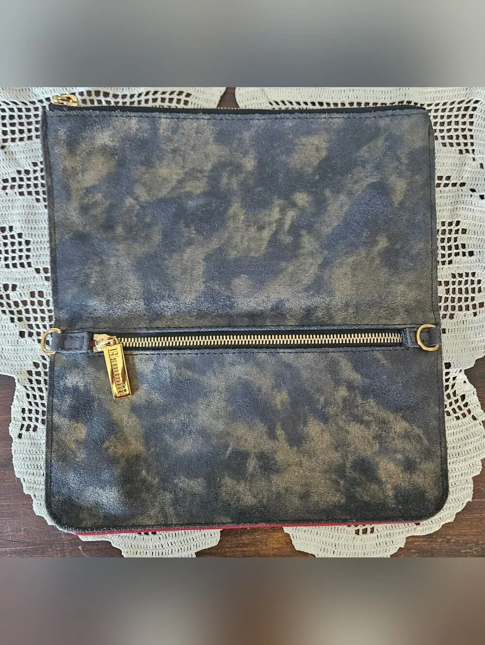 HAMMITT Convertible Grey Distressed Suede Leather Gold Studded Wallet Clutch.